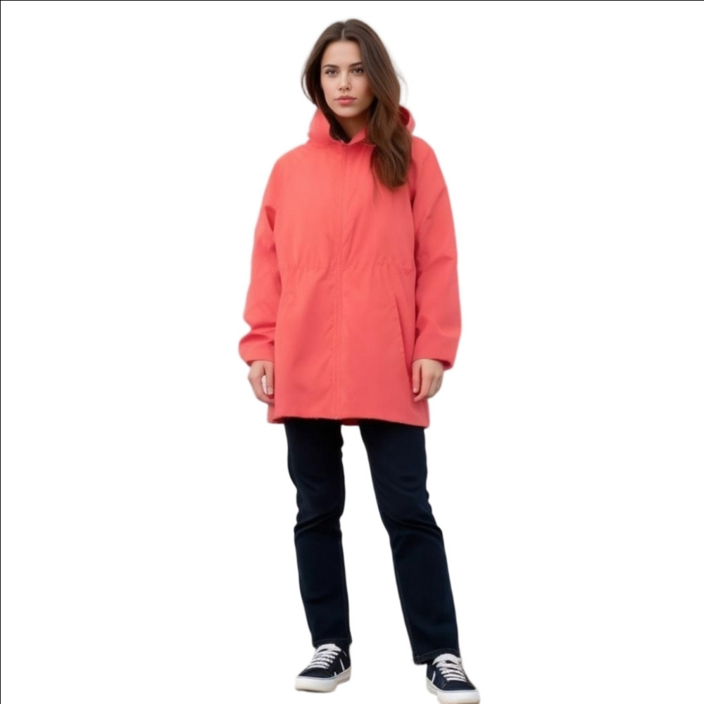 Maurices In Motion Hot Pink Polyester Zippup Rain Hooded Coat Reglan Sleeves L